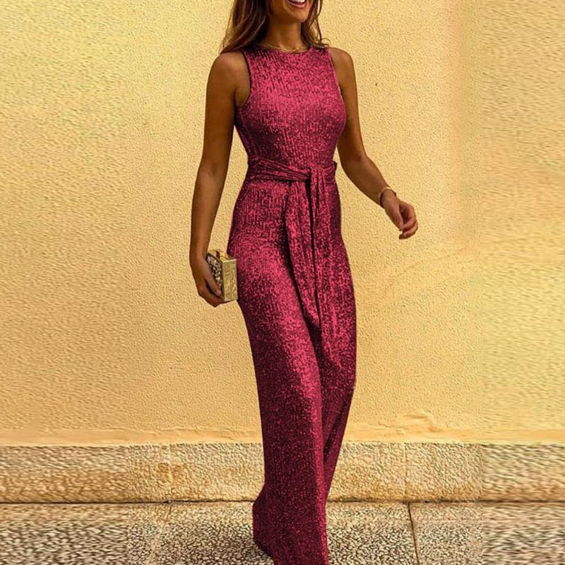 Noa – Glitter jumpsuit met V-hals en flatterende plooien bij de taille