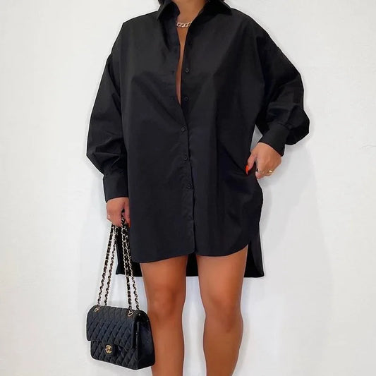 Anita – Oversized overhemdjurk met lange mouwen en kraag