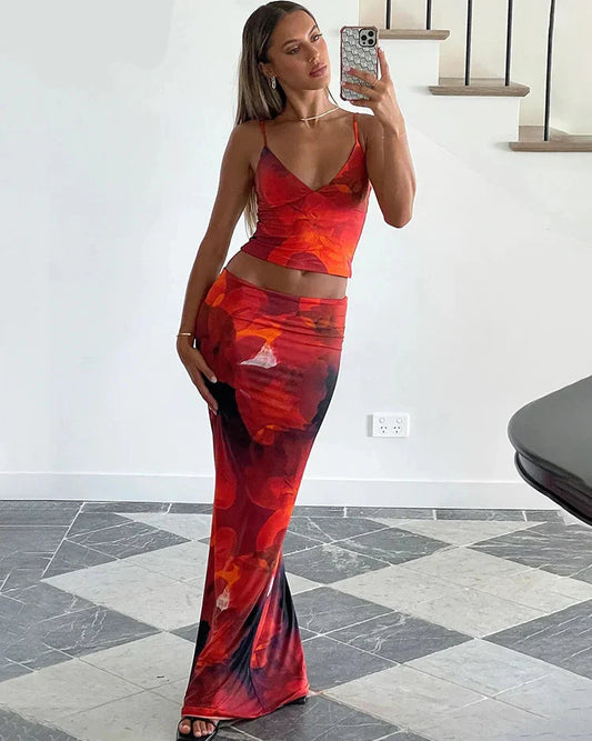 Zara – Rode Zomer Set Met Cropped Top & Maxi Rok