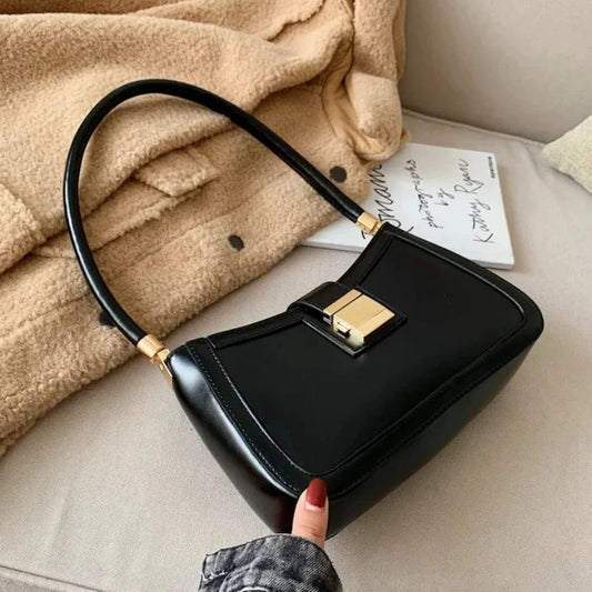 Liza – pu schoudertas met slotdetail en strakke vormgeving