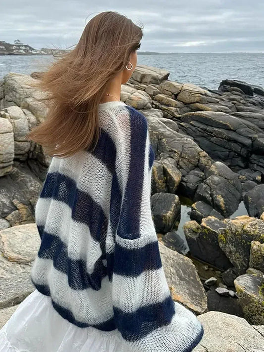 Vera – gestreept oversized cardigan vest met v-hals