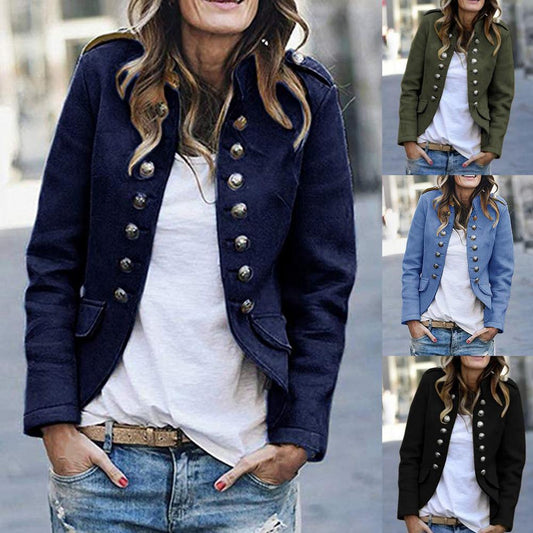 Spada – dames blazer van polyester met staande kraag en open ontwerp