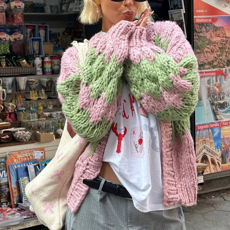 Yara – cropped cardigan vest met streeppatroon en lanternmouwen
