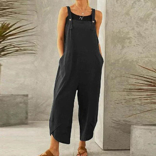 Addala – Casual lente jumpsuit met verstelbare bandjes en wijde pijpen