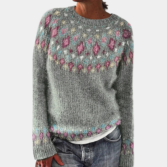 Maeva – Warme wollen trui met print en ronde hals