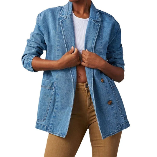Isabel – Denim blazer met zakken en lange mouwen