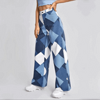 Wide leg jeans met patchwork print