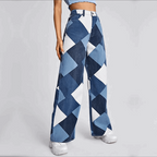 Wide leg jeans met patchwork print