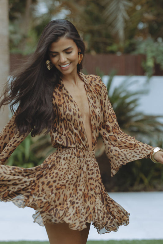 Lana – A-lijn jurk met luipaardprint en elastische taille