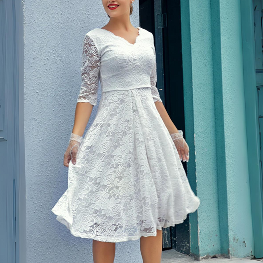 Sanne – Zomer midi jurk met driekwart mouwen en losse fit