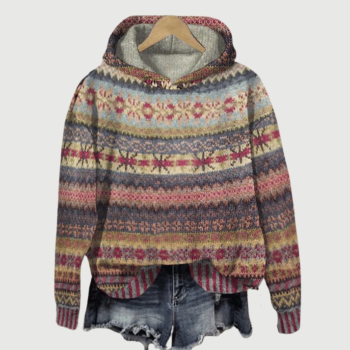Avril – dames hoodie met Noors patroon en lange mouwen