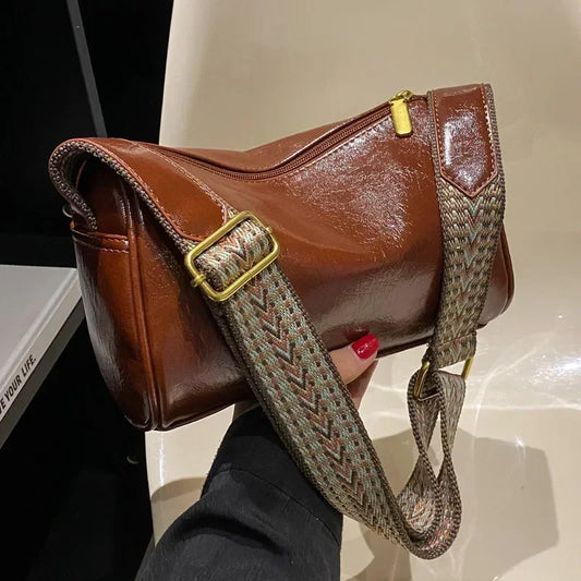 Tess – vintage crossbody schoudertas met brede canvasband