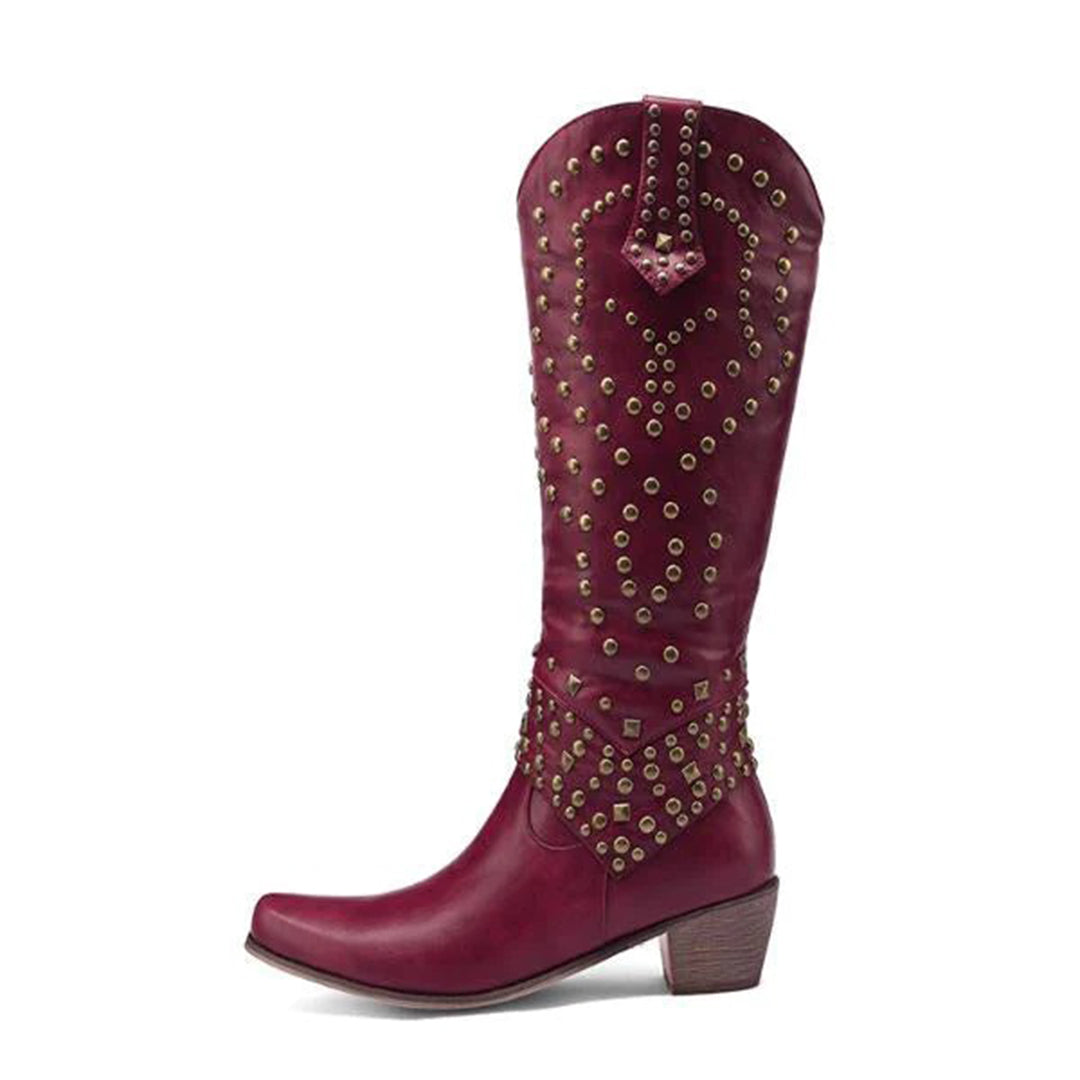 Joanne – hoge pu leren laarzen met studs en stevige hak