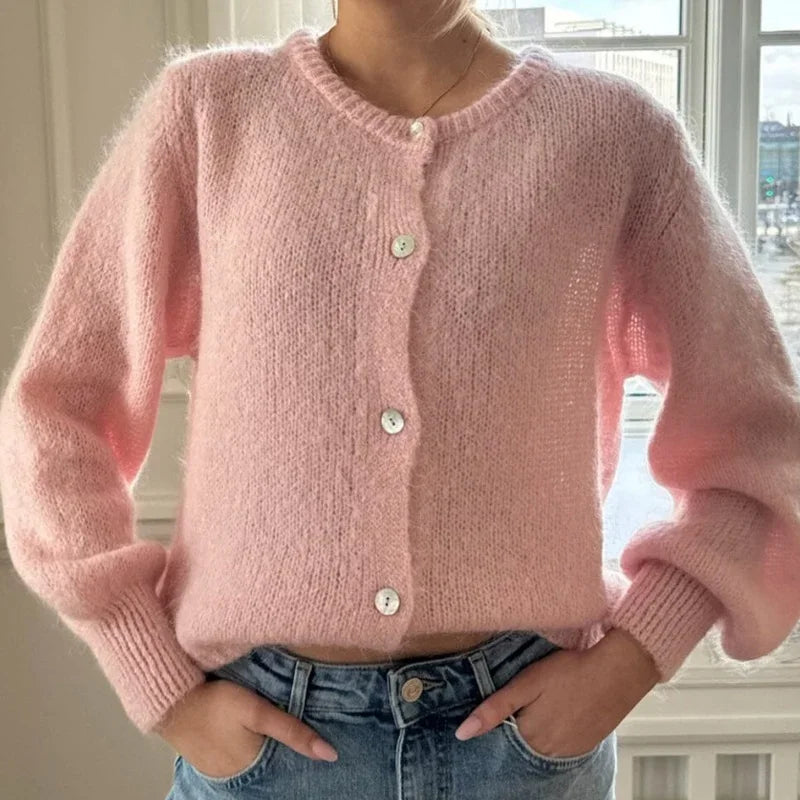 Jade – cropped cardigan vest met jaslook en knitstructuur