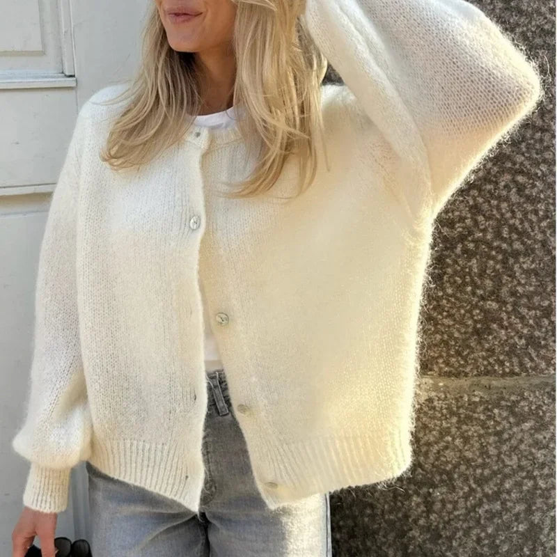 Jade – cropped cardigan vest met jaslook en knitstructuur