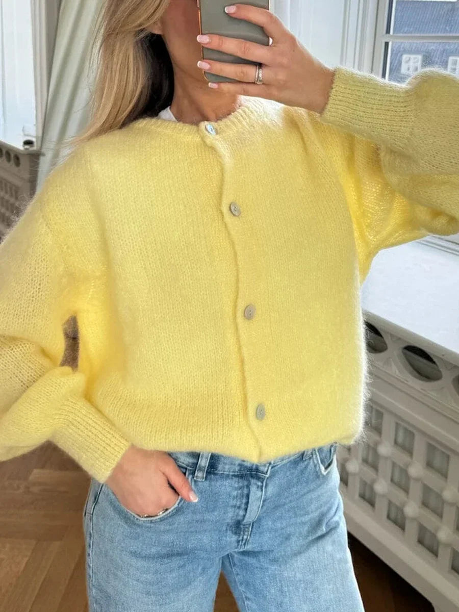 Jade – cropped cardigan vest met jaslook en knitstructuur