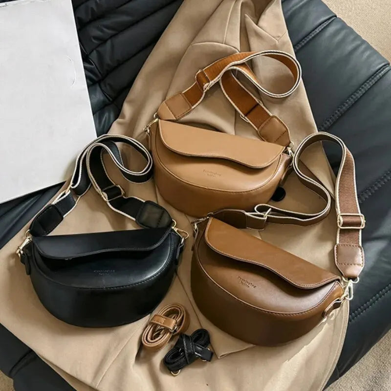 Lena – Vintage Saddle Crossbody Tas Met Flapsluiting En Ronde Vorm
