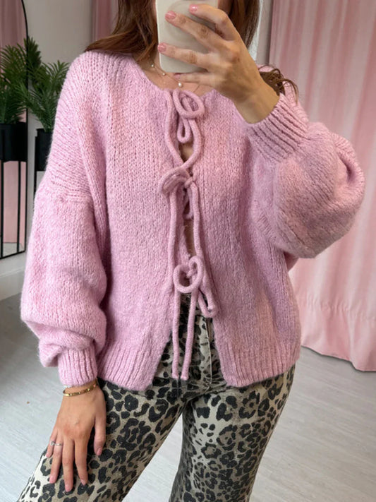 Lynn – oversized cardigan vest met striksluiting en ronde hals