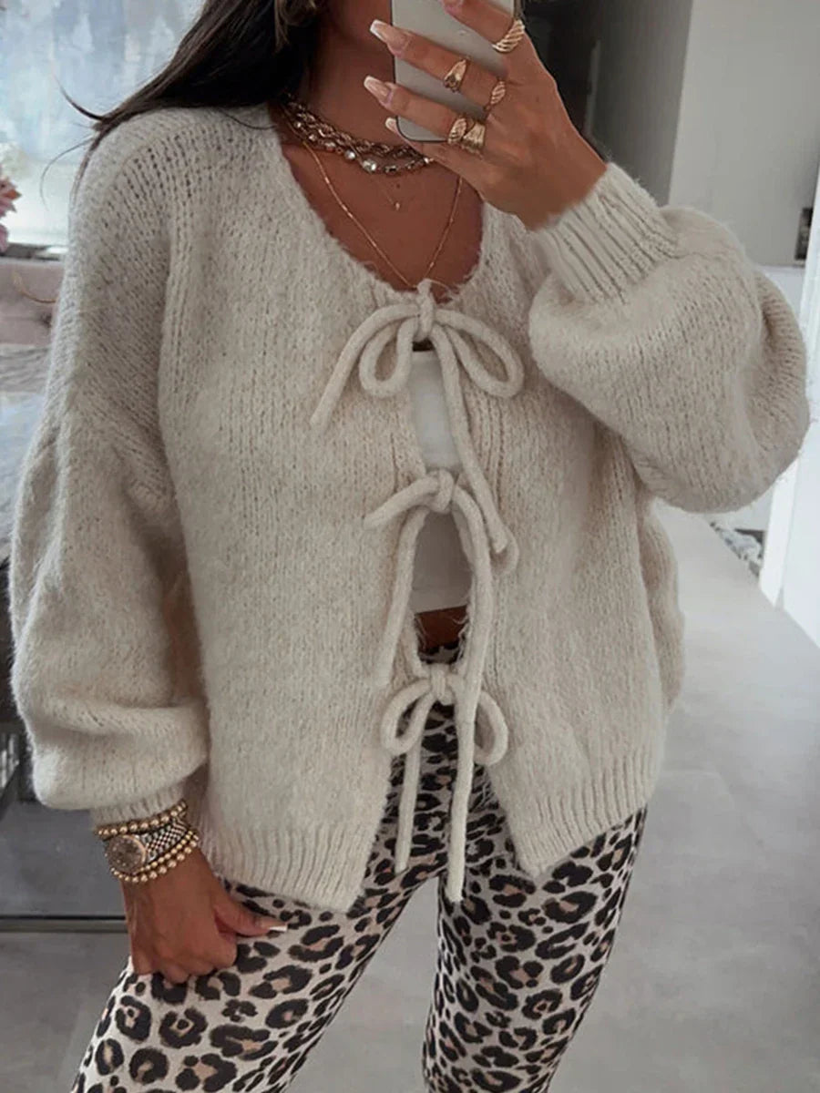 Lynn – oversized cardigan vest met striksluiting en ronde hals