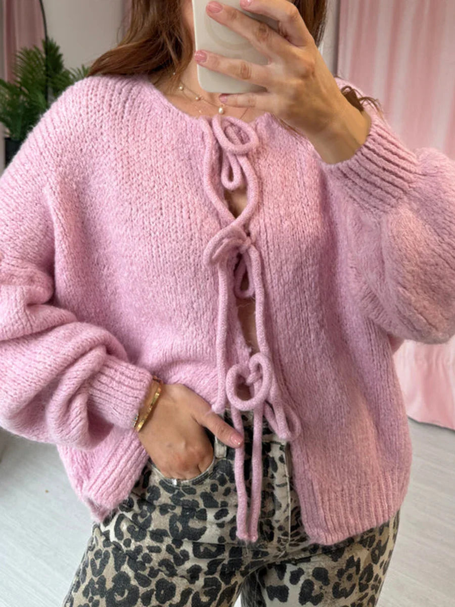 Lynn – oversized cardigan vest met striksluiting en ronde hals