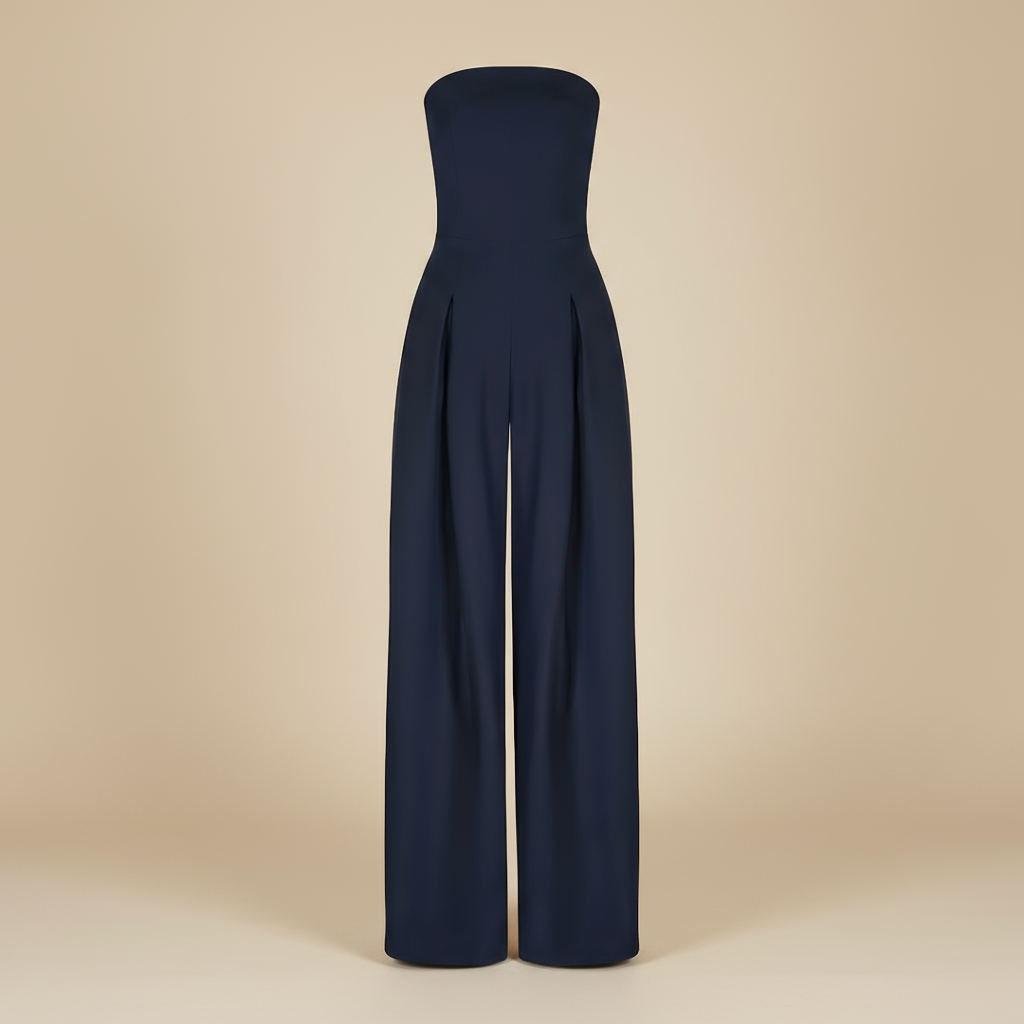 Strapless jumpsuit met hoge taille en wijde pijpen