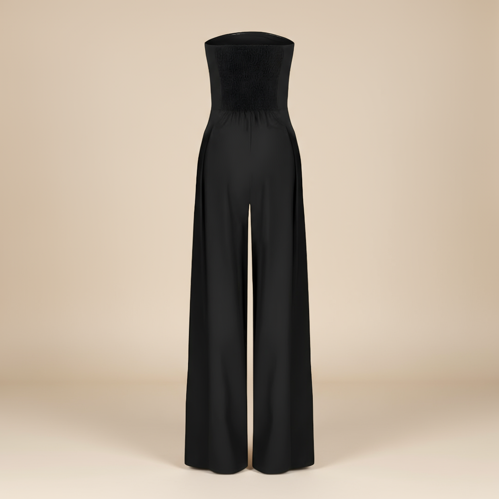 Strapless jumpsuit met hoge taille en wijde pijpen