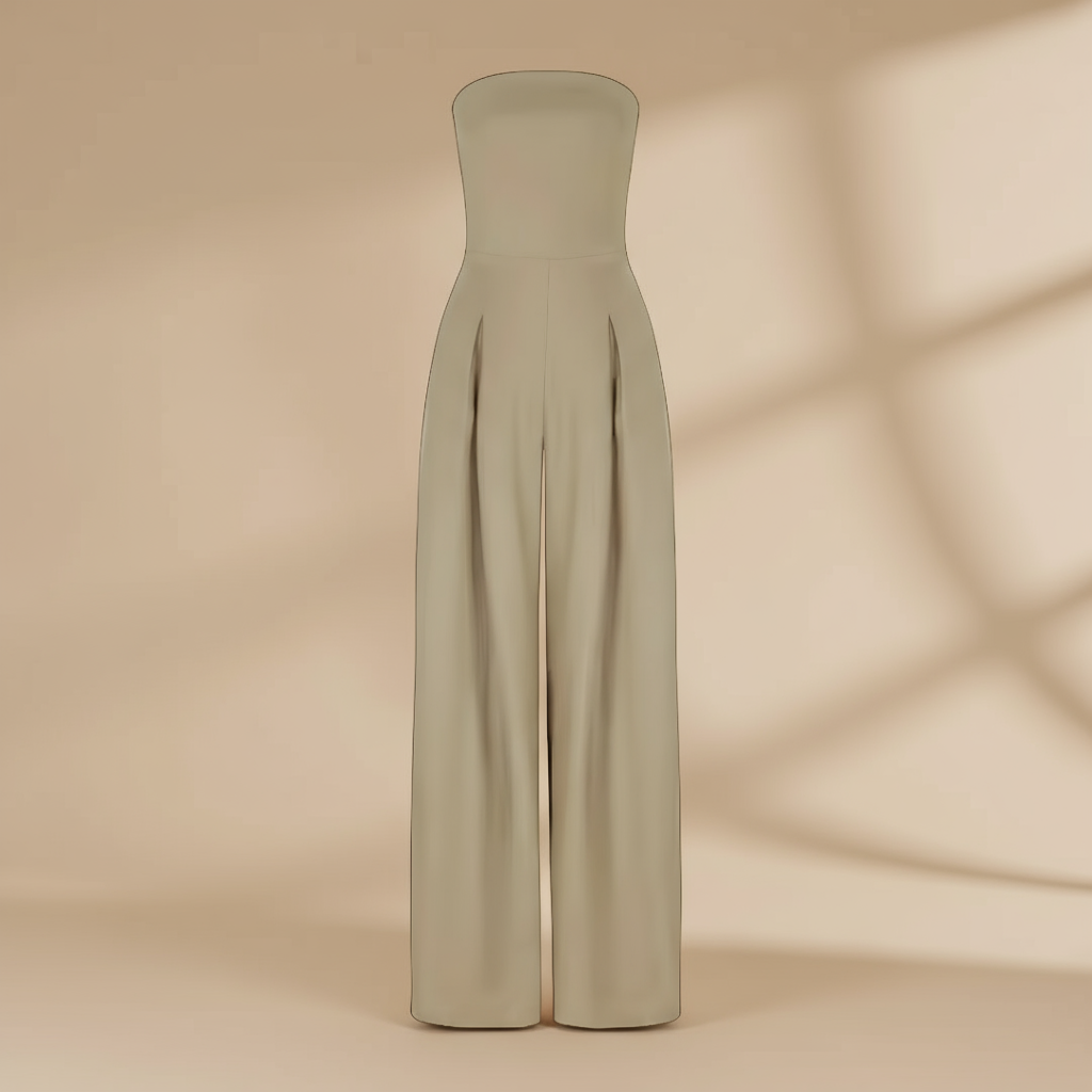 Strapless jumpsuit met hoge taille en wijde pijpen