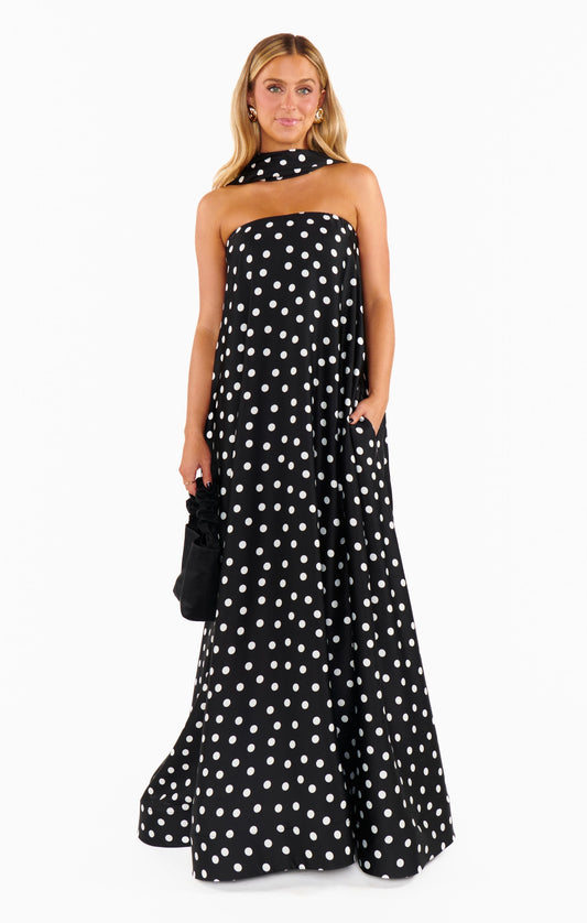 Ava – Zwarte tubejurk met witte polka dots