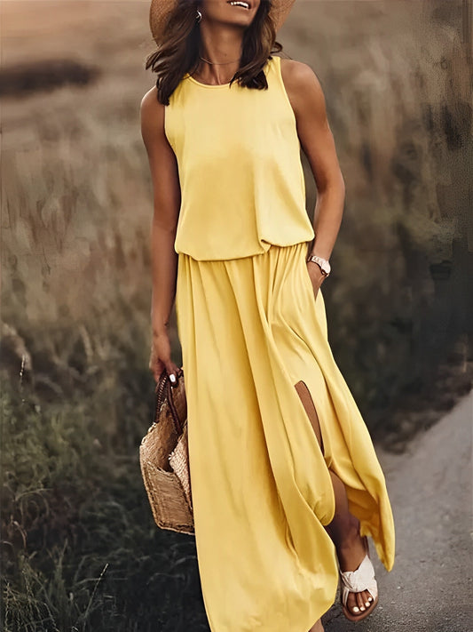 FLORENCE –  mouwloze maxi-jurk met gestructureerd silhouet