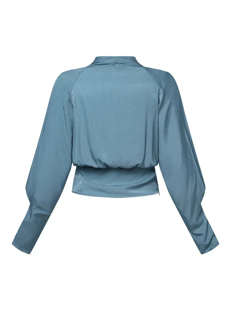Isabelle - Satijnen V-hals Blouse Met Pofmouwen & Flatterende Taille