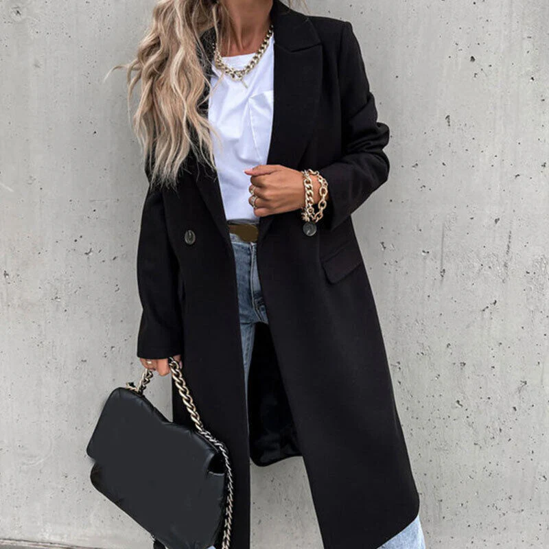 Elena – Lange Wollen Trenchcoat Met Revers En Dubbele Knopen