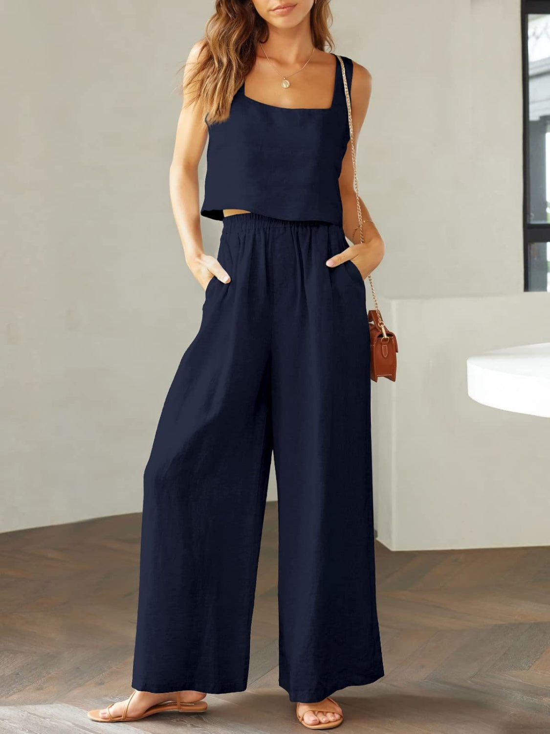 Katrien - luchtige wijde pantalon zomer set