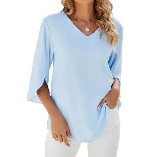 Arielle – Luchtige V-hals Zomer Top Met Lange Mouwen