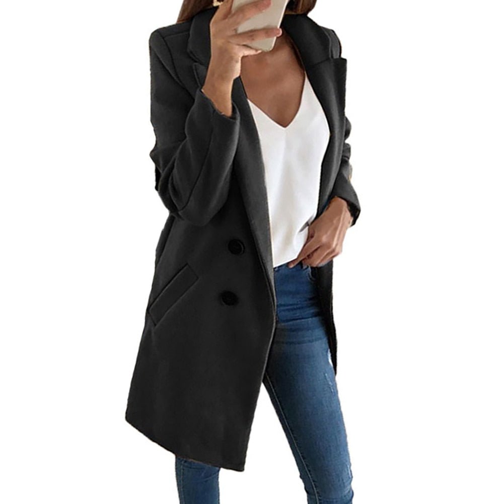 Elena – lange dames trenchcoat met blazerdesign