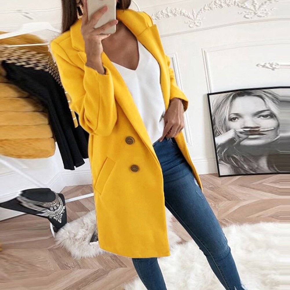 Elena – lange dames trenchcoat met blazerdesign
