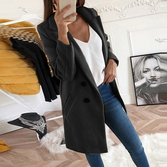 Elena – lange dames trenchcoat met blazerdesign