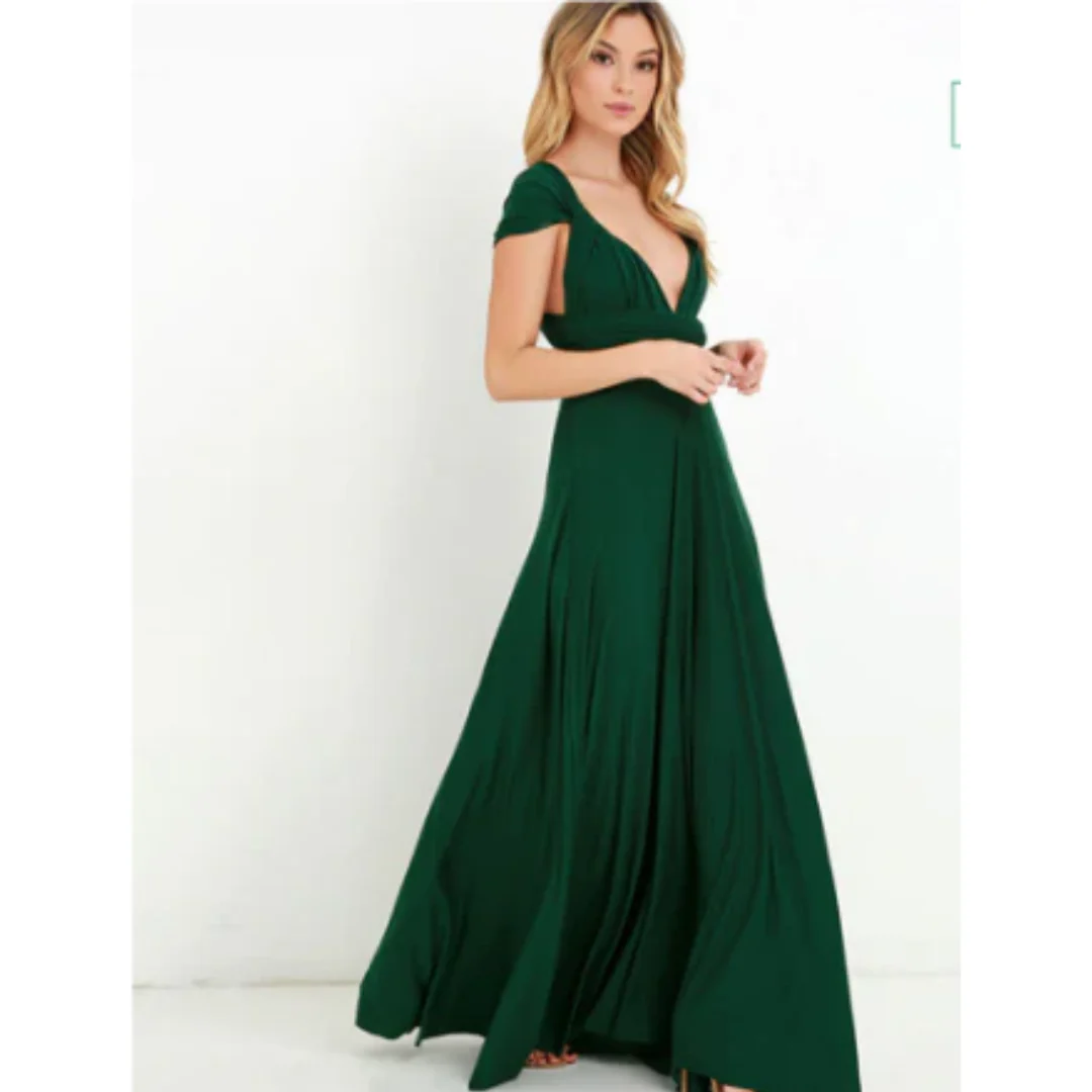 Soraya – Maxi-jurk met gekruiste halterrug soepele stof en strikdetail in de taille