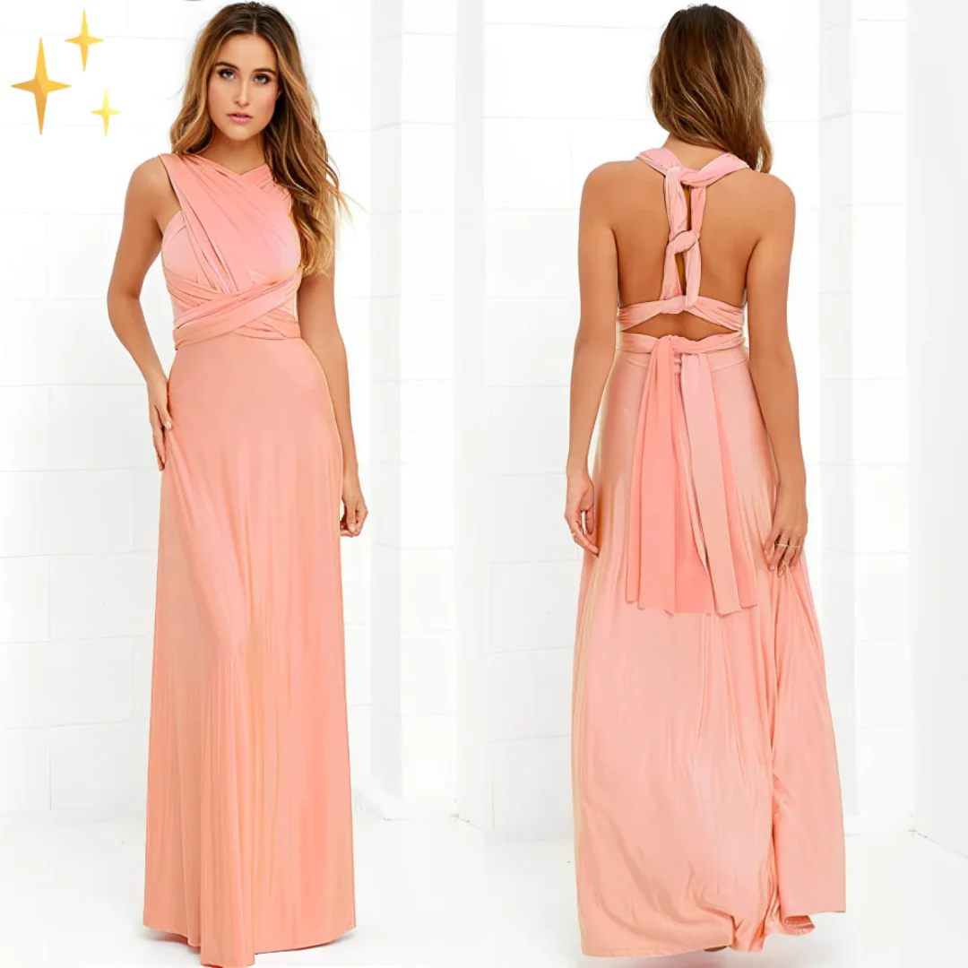 Soraya – Maxi-jurk met gekruiste halterrug soepele stof en strikdetail in de taille