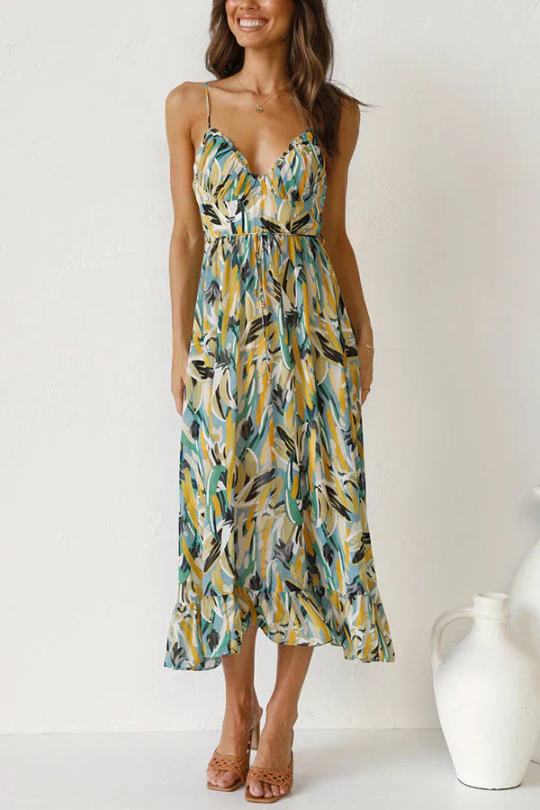 Célia – Midi-jurk met zomerse print en verstelbare bandjes