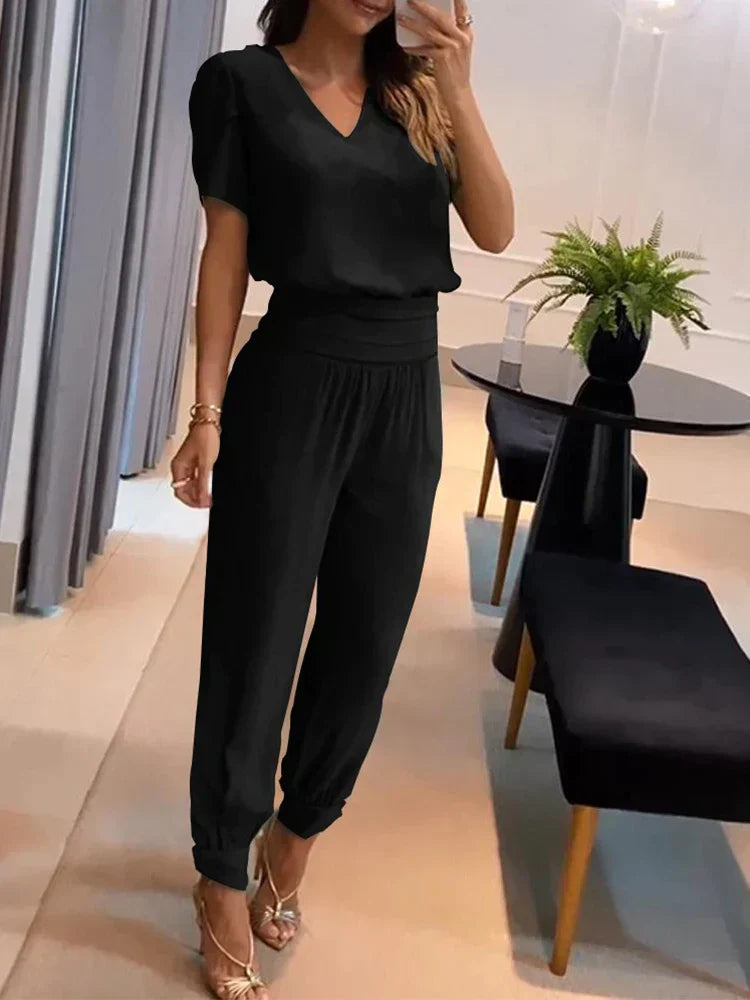 Amelia - Luchtige Zomerset Met V-hals Top En Broek Met Elastische Taille