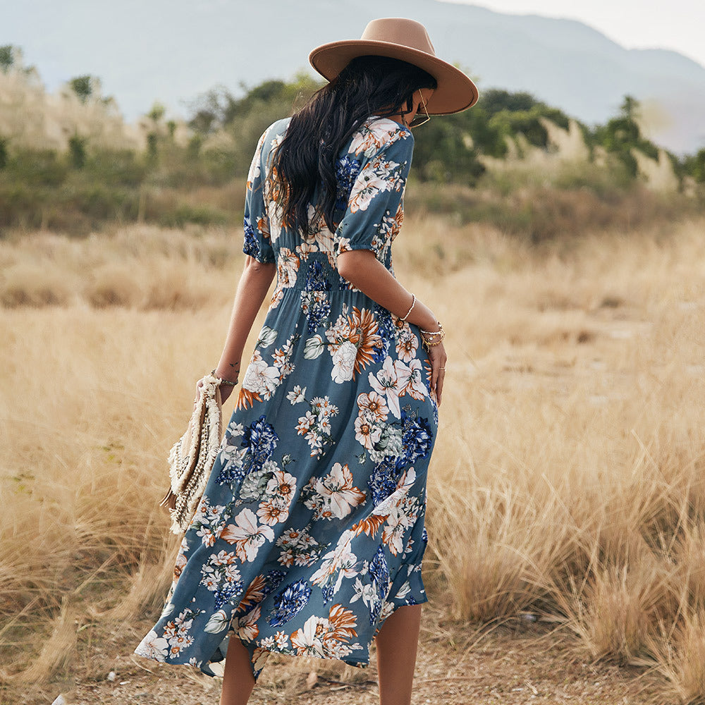 Rabia – Zomer maxi-jurk van linnen-katoenmix met ronde hals