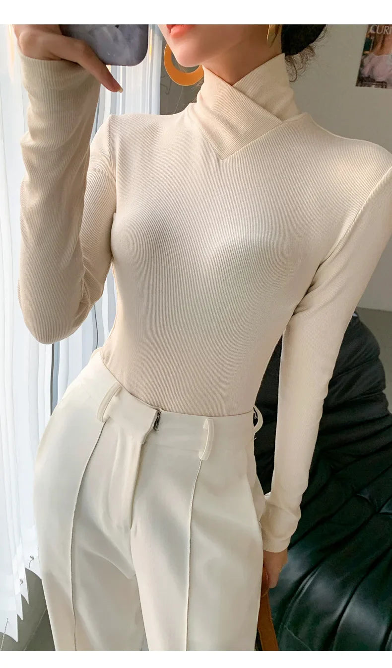 Élodie – coltrui van geribde stof met lange mouwen en slim fit