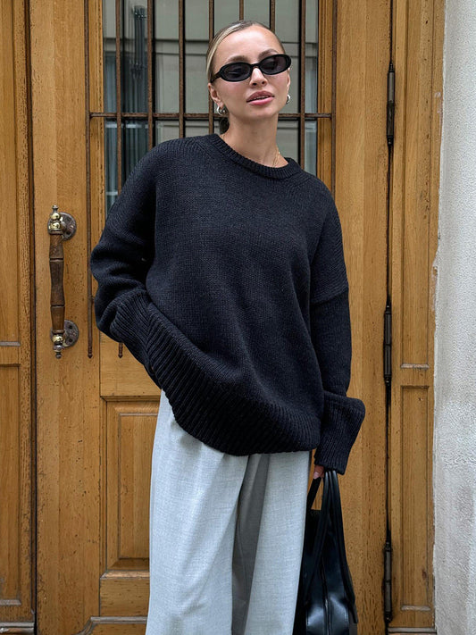 Downtime – gebreide oversized trui met dropped shoulders en ribboorden