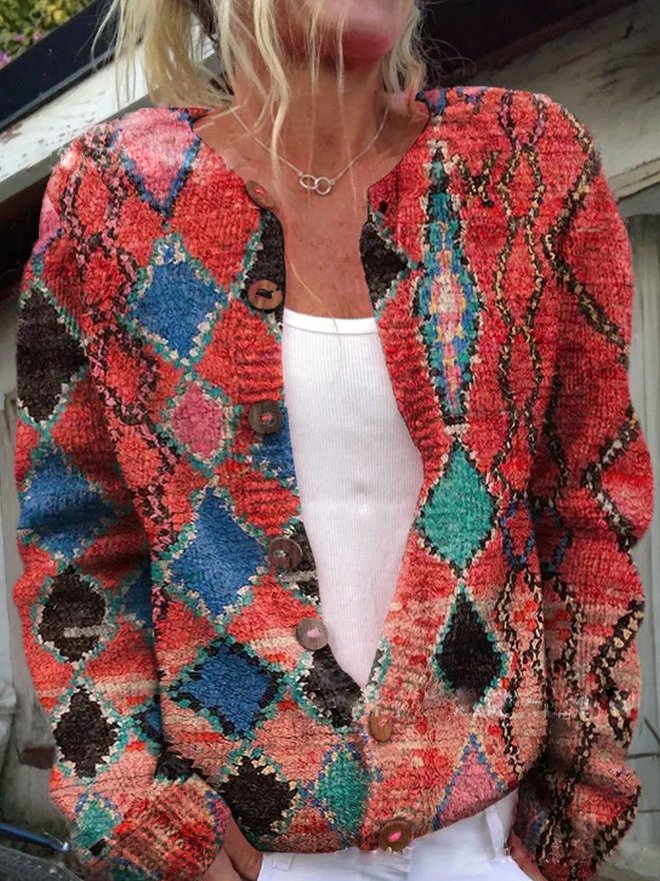 Flora – Gebreide Cardigan Vest Met Bloemenpatroon En Knopen