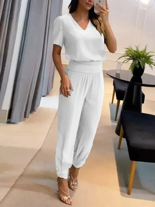 Amelia - Luchtige Zomerset Met V-hals Top En Broek Met Elastische Taille