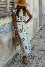 Dames set met ronde hals top en rechte midi rok