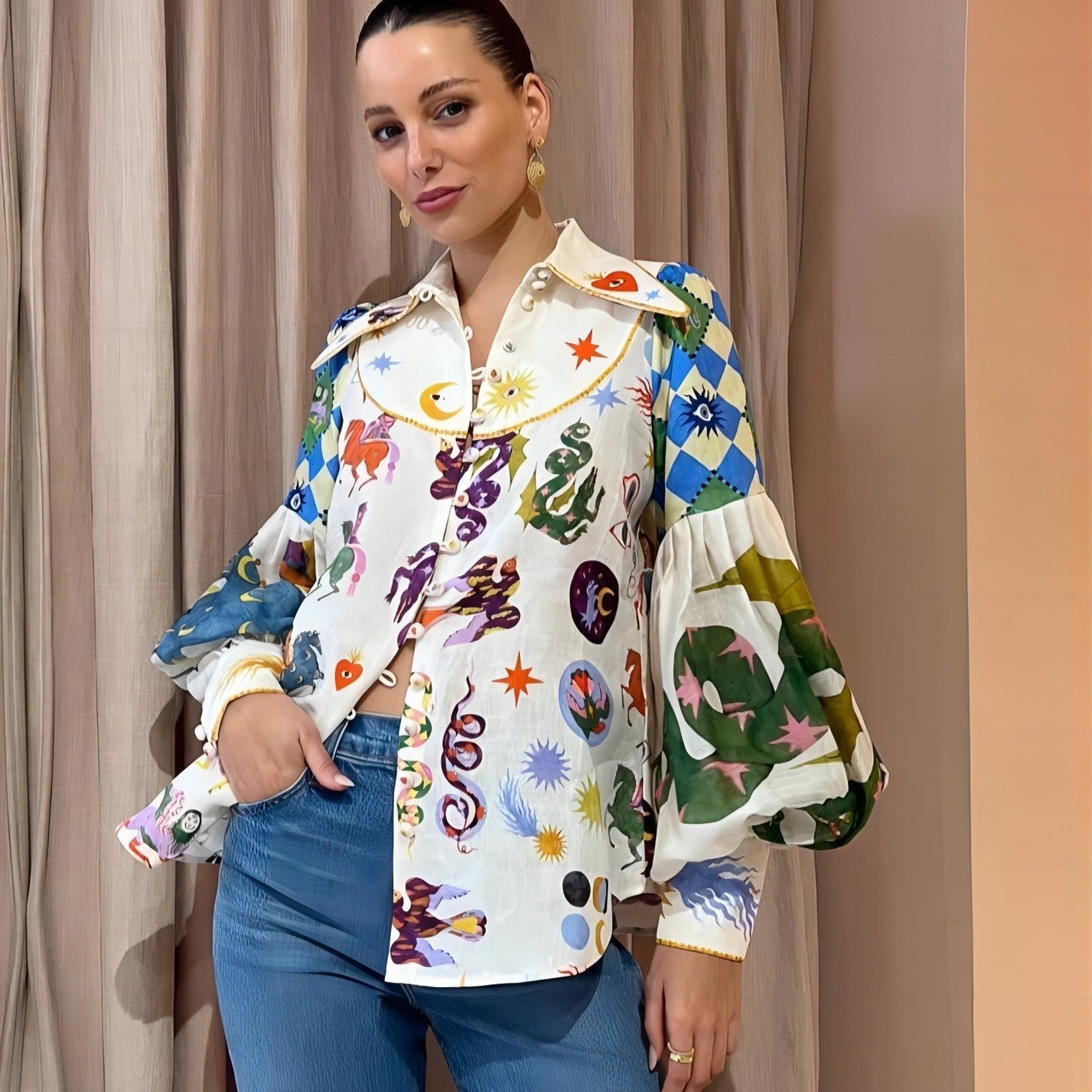 Lucy - Lantern Sleeve Cardigan Shirt