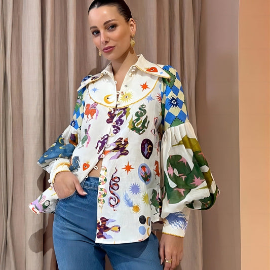 Lucy - Lantern Sleeve Cardigan Shirt