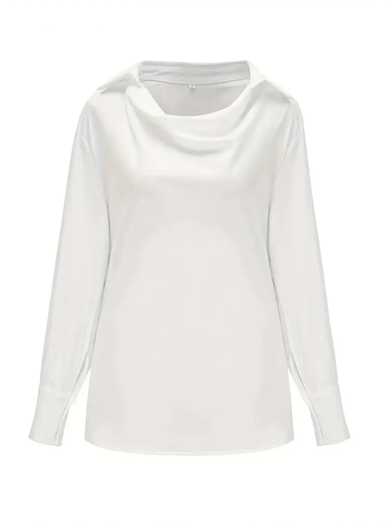 Celeste – Satijnen Blouse Met Watervalhals En Lange Mouwen