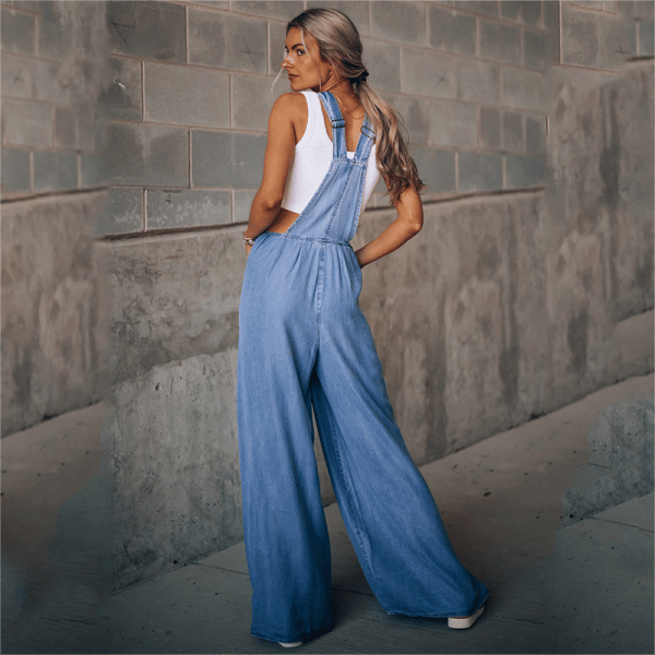 Romy – Denim Zomer Tuinjumpsuit Met Wijde Pijpen